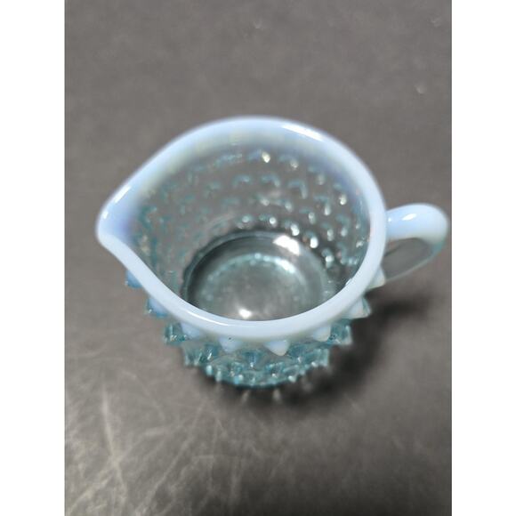Vintage Blue Opalescent Hobnail Glass Mini Creamer Pitcher Toothpick Holder - Picture 5 of 7